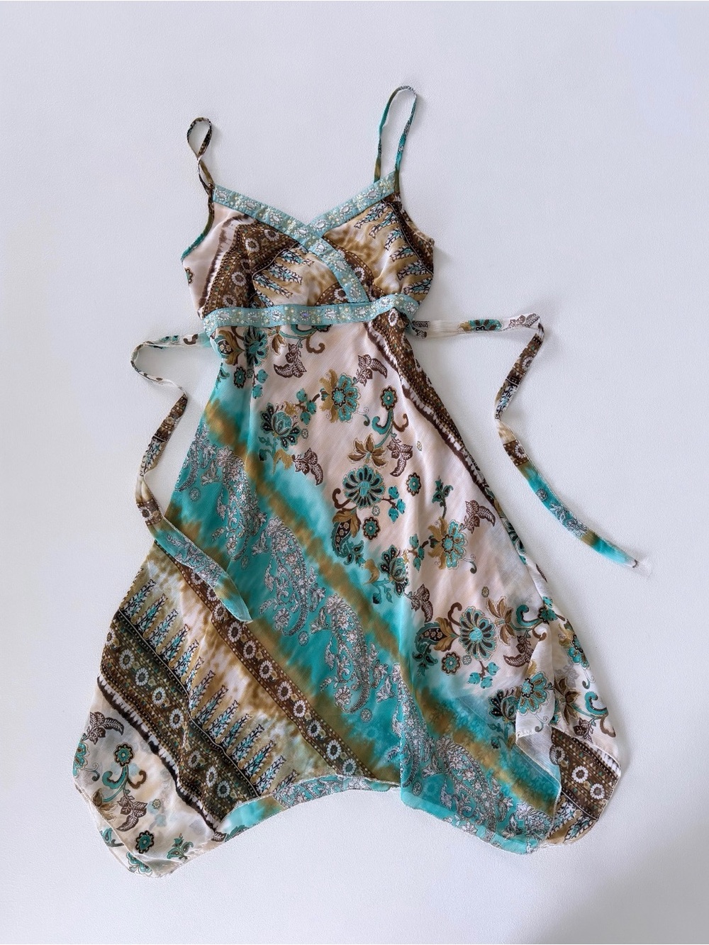 Vintage Y2K Limited Too Turquoise Paisley
Handkerchief Hem Dress - Picture 3 of 13